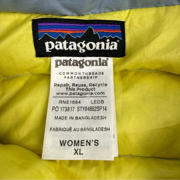 Patagonia Down Sweater Jacket  XL Light Blue Yellow Womens Zip Up FLAWED READ - Picture 4 of 12